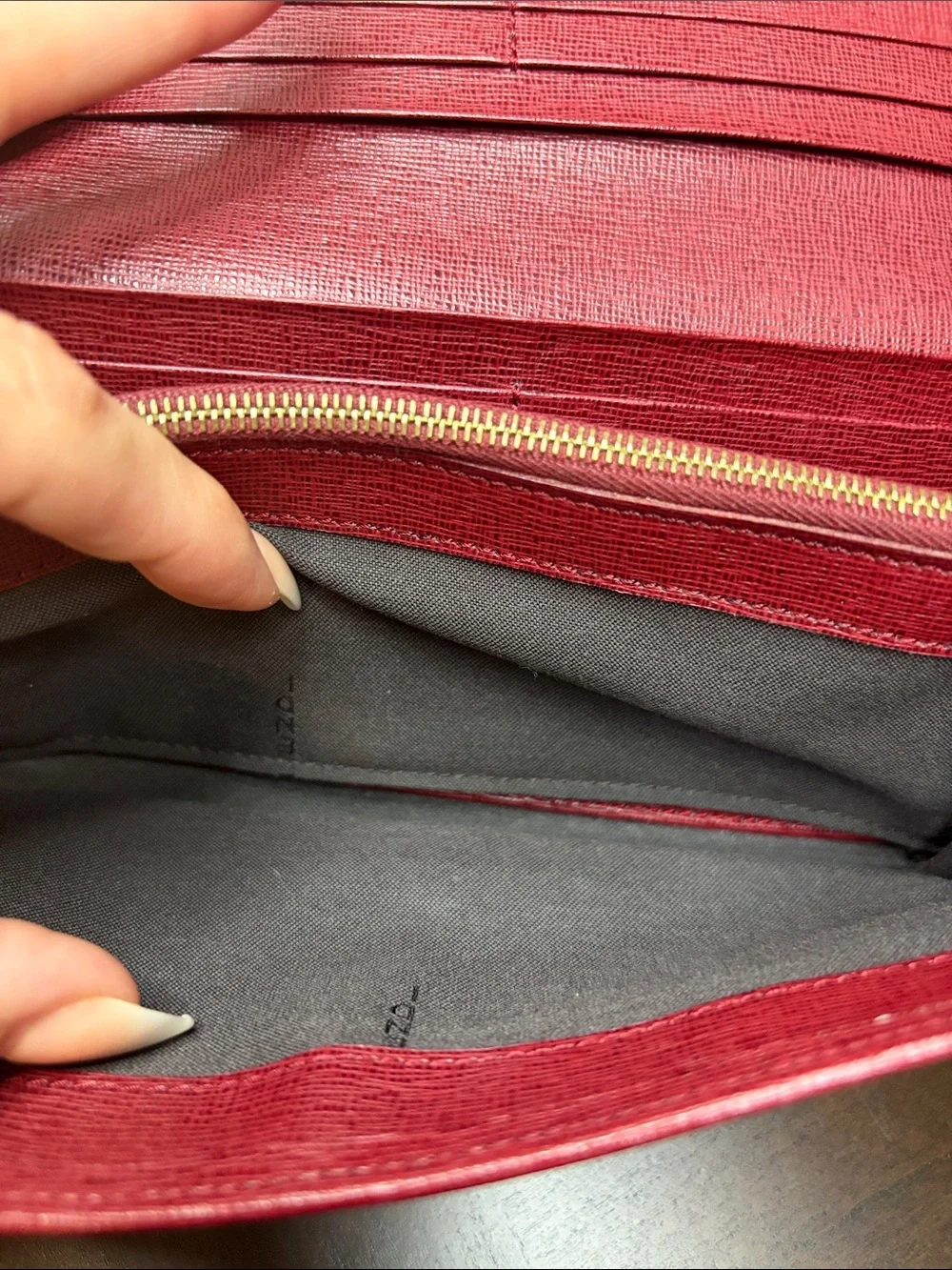 Fendi Burgundy Textured Leather Continental Wallet with Gold Plate with COA